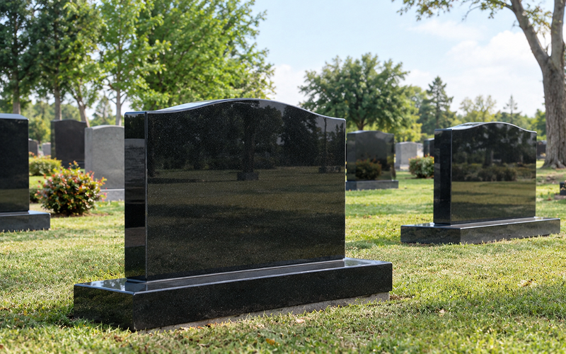 absolute black granite polish headstone installed in cemetery